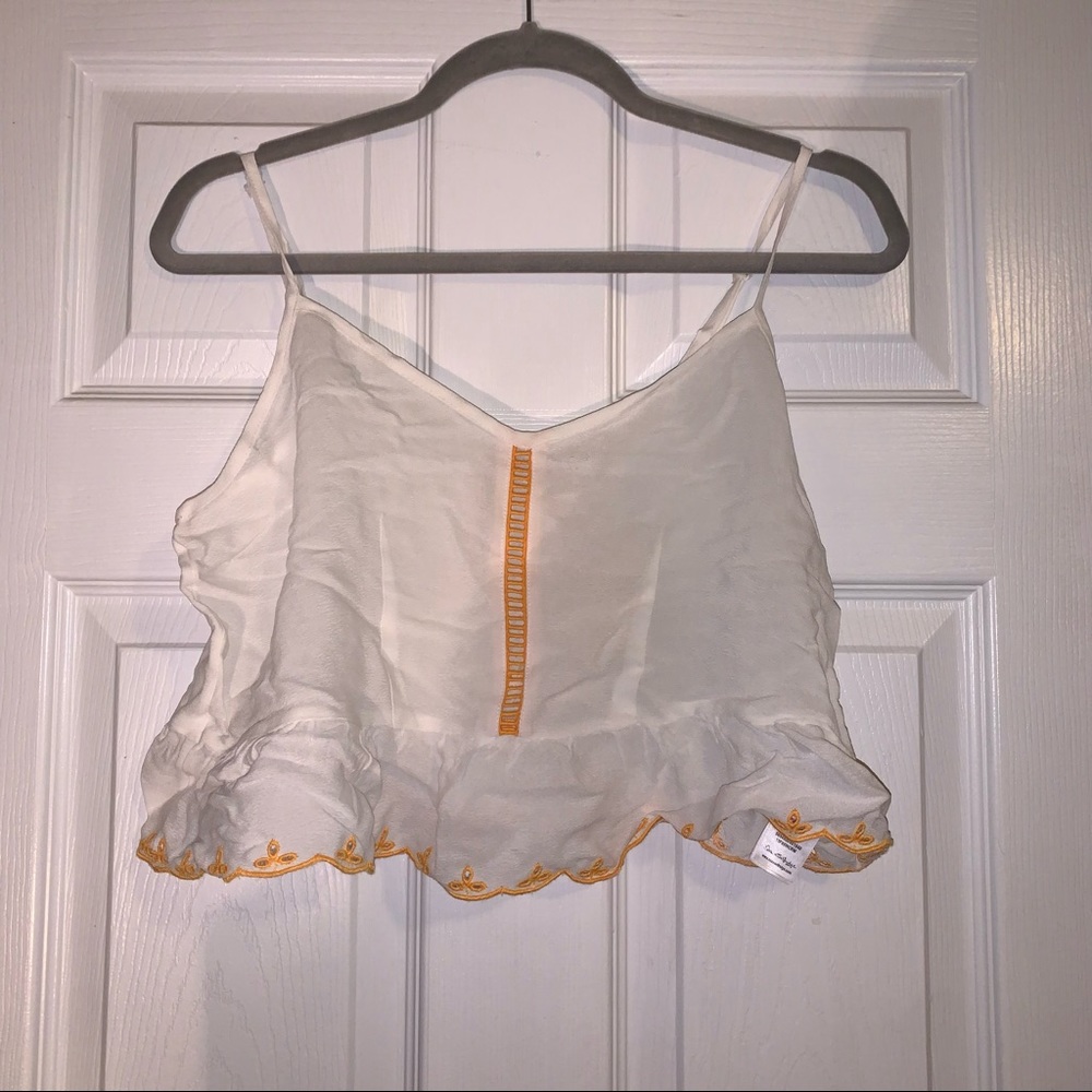 Miss Selfridge White Crop Top with Orange Trim